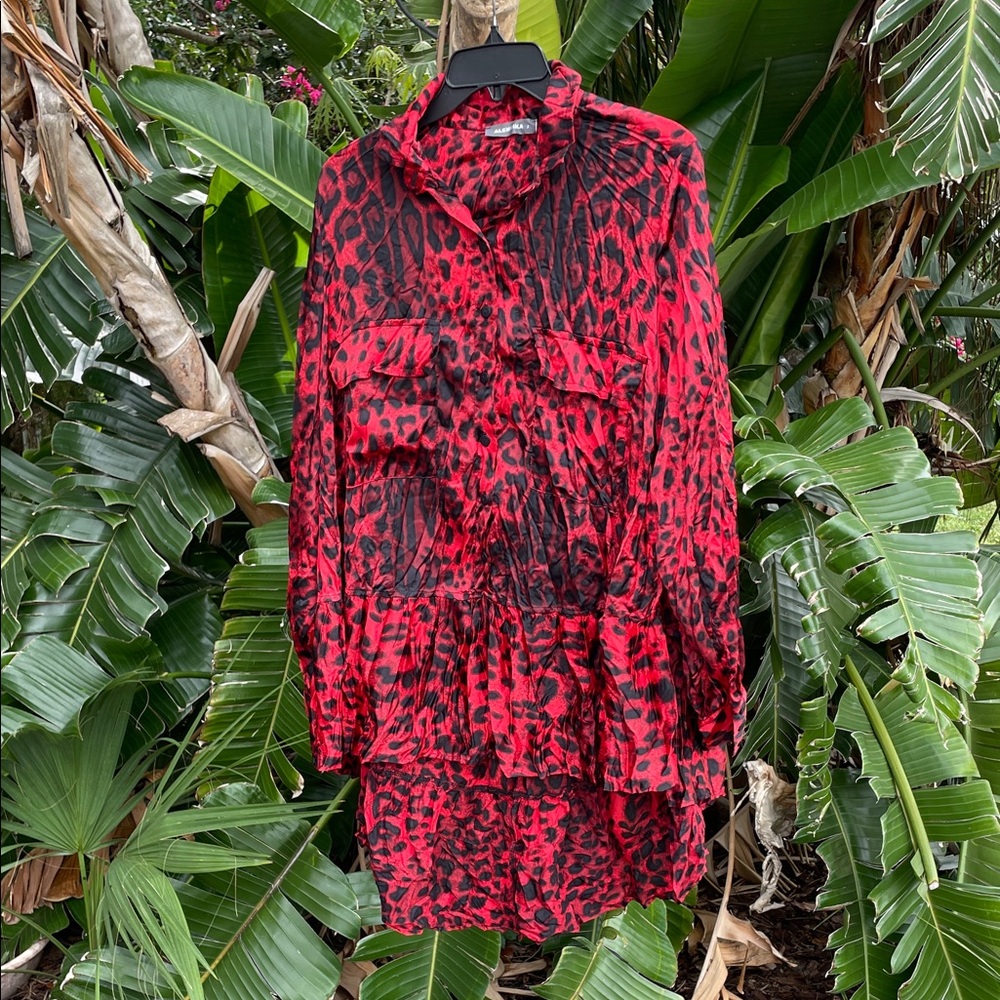 Alembika leopard print ruffled hem, high low mini dress or tunic